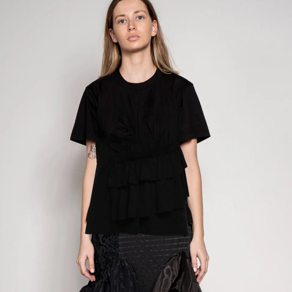 MARQUES ALMEIDA RUFFLE FRONT TEE - BLACK